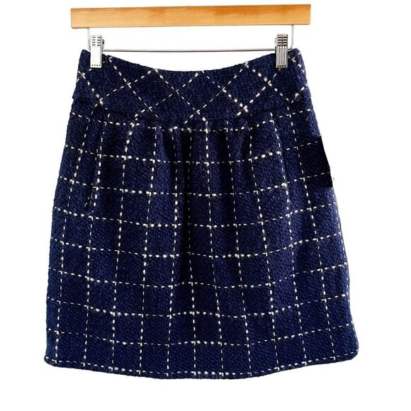 ANTHROPOLOGIE Maeve Womens Skirt Blue White Plaid Wool sz(0) - Picture 1 of 8